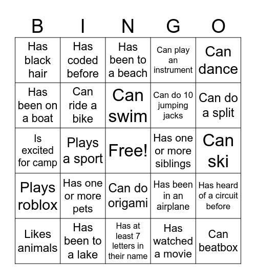 Ice Breaker Bingo (GR 0-3) Bingo Card