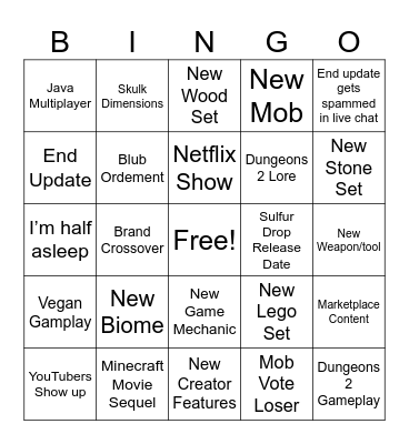 Twitch Minecraft live Bingo Card