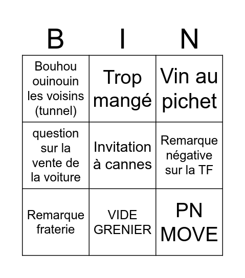Dîner chez les fous Bingo Card