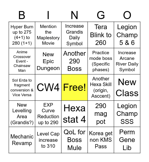 Overdrive Bingo Card