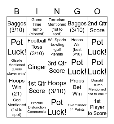 2017 Rolls Family Superbowl Bingo Card