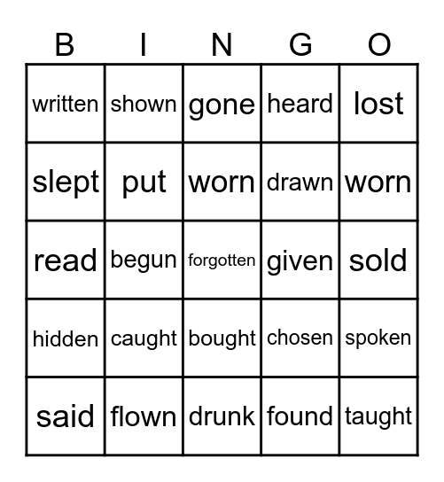 Past Participles Bingo Card