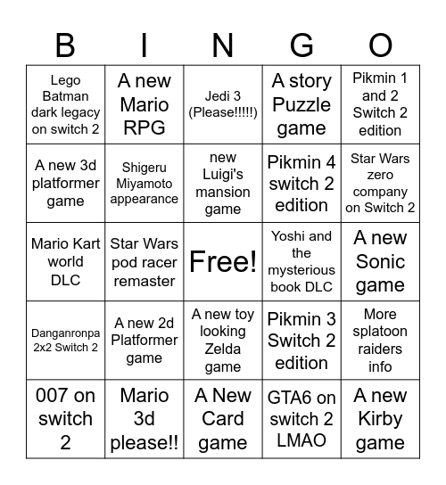 Switch 2 June Direct Bingo Card