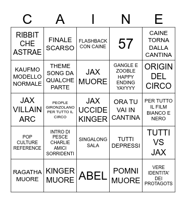 ORA TU VAI IN CANTINA Bingo Card