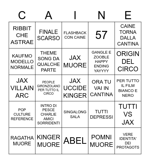 ORA TU VAI IN CANTINA Bingo Card