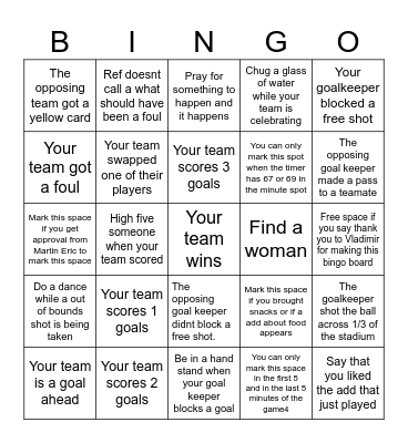 Soccer Bingo Card