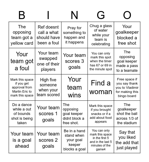 Soccer Bingo Card