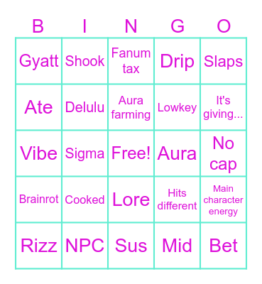 TEEN LIFE Bingo Card