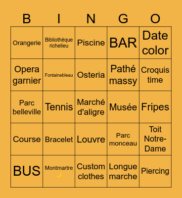 PARIS Bingo Card