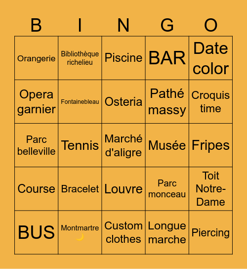 PARIS Bingo Card