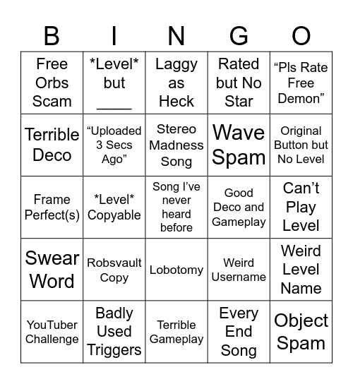 GD Recent Tab Bingo Card