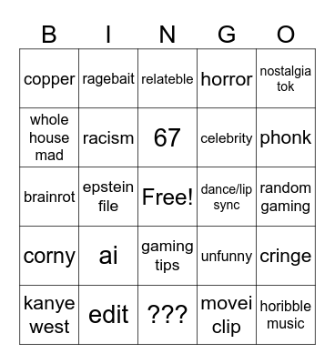 tiktok bingo 2026 Bingo Card