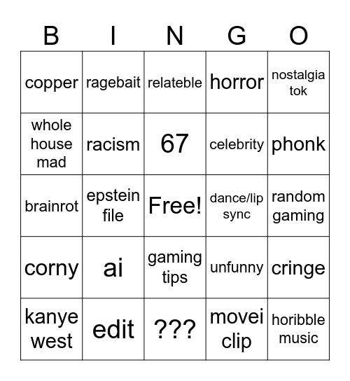 tiktok bingo 2026 Bingo Card
