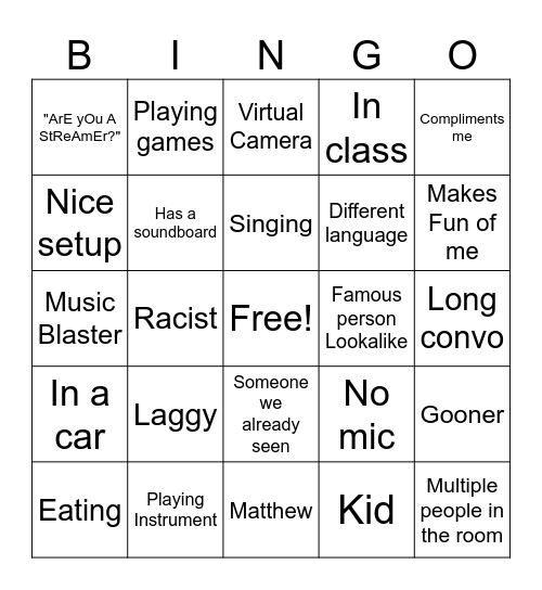 UMINGLE BINGO Card