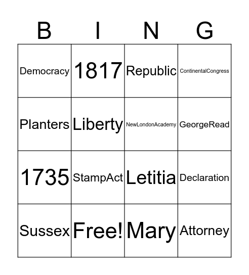 Thomas McKean Bingo Card