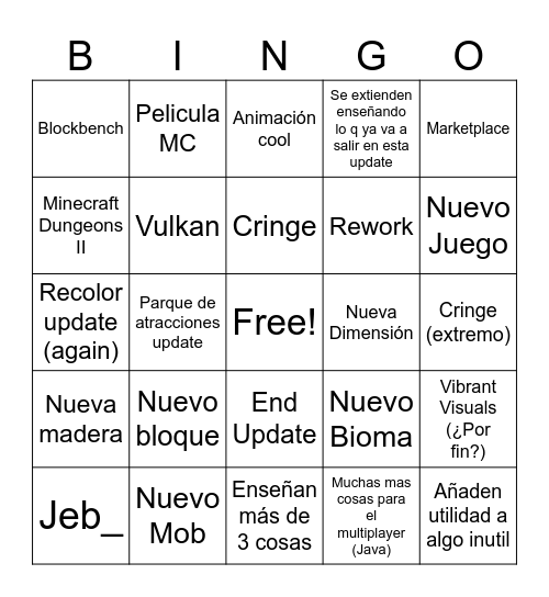 Minecraft Live 2026 Mayo (ESP) Bingo Card