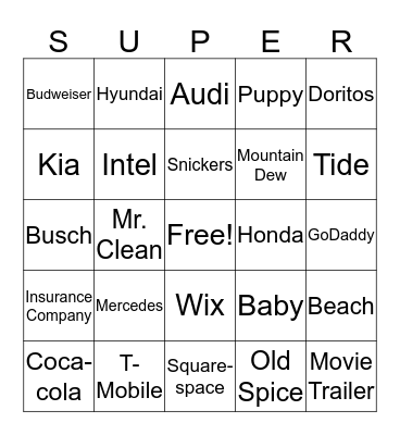 Super Bowl Bingo - Justine Bingo Card