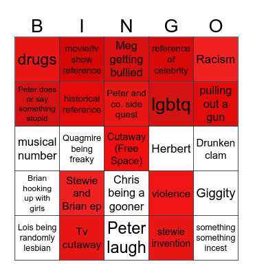 Family guy Bingo! Bingo Card