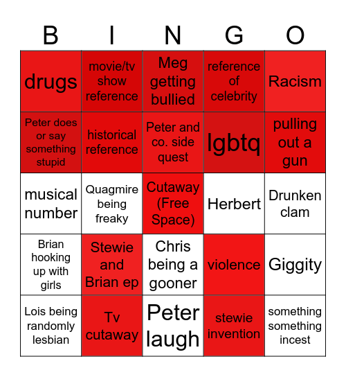 Family guy Bingo! Bingo Card