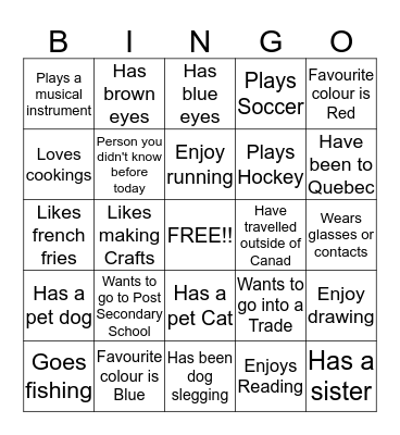 Getting to Know Each Other Bingo Card