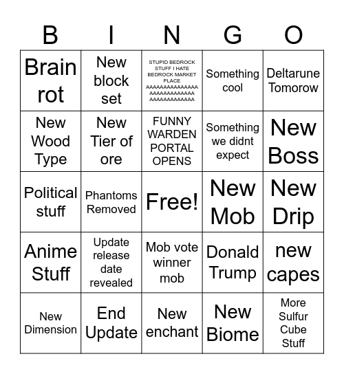 Minecraft Live May 2026 Bingo Card