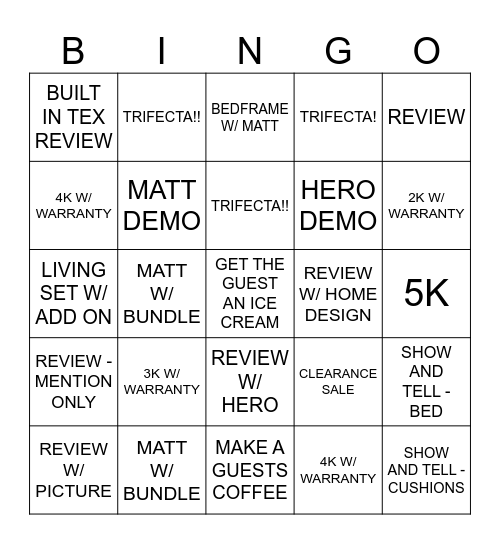 HOME ZONE Bingo Card