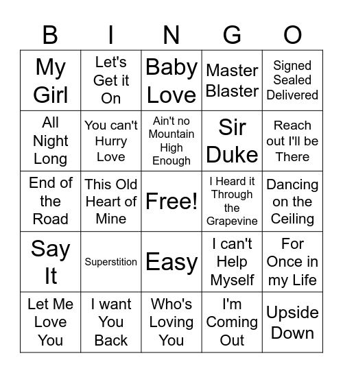 Motown Game 1 Bingo Card
