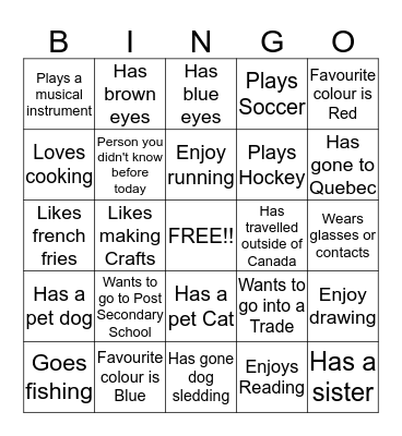 Getting to Know Each Other Bingo Card