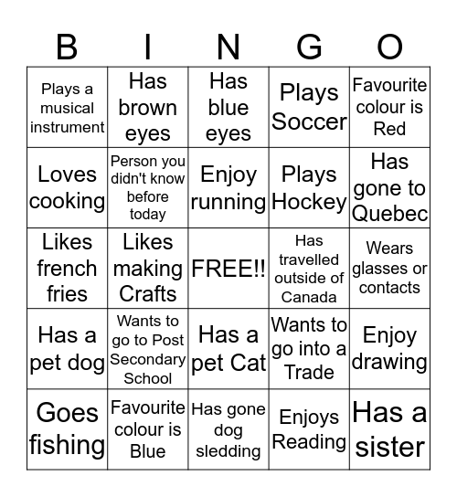 Getting to Know Each Other Bingo Card