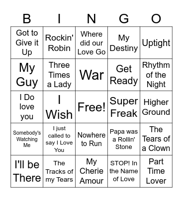 Motown Game 2 Bingo Card