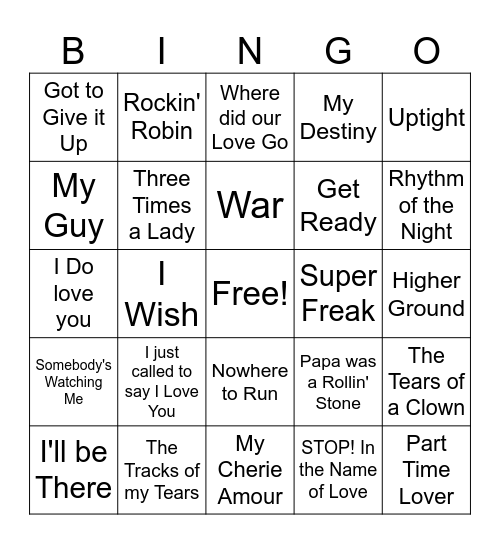 Motown Game 2 Bingo Card