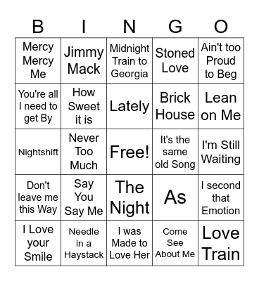 Motown Game 3 Bingo Card