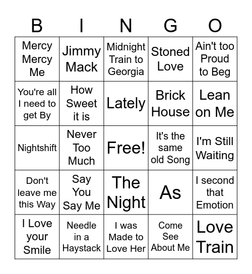 Motown Game 3 Bingo Card