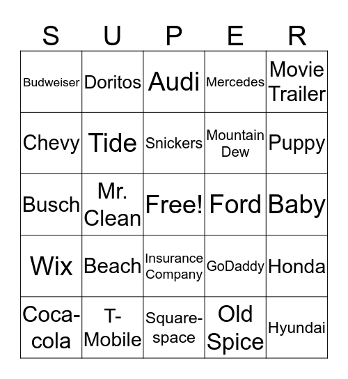 Super Bowl Bingo - Colton Bingo Card