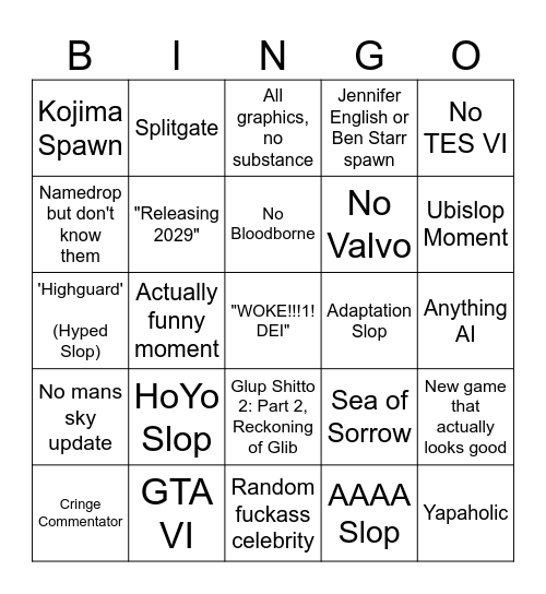 SGF Bingo Card