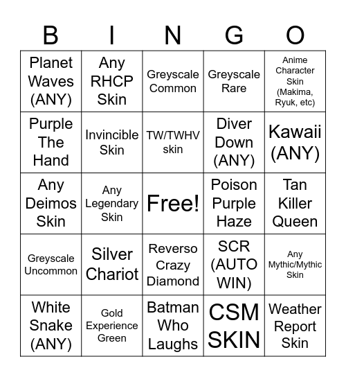 Bizarre Lineage Bingo Card
