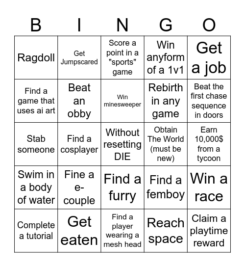 Roblox bingo Card