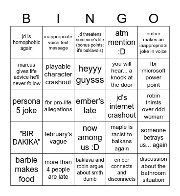 DDD Bingo Card