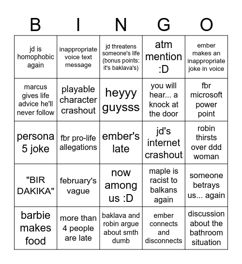 DDD Bingo Card