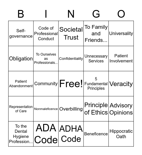 Chapter 5 and Appendix A Bingo Card