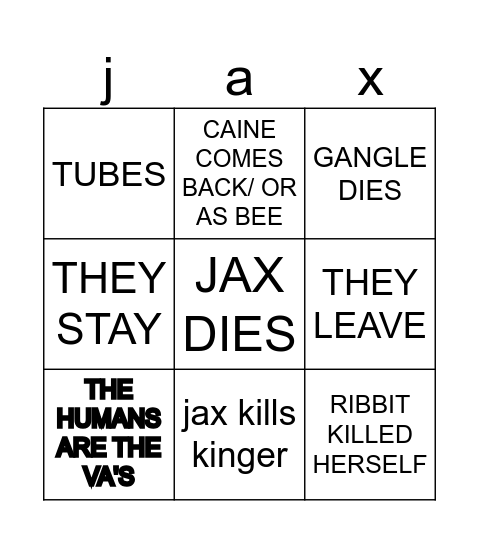 TADC EP 9 BINGO CARD Bingo Card
