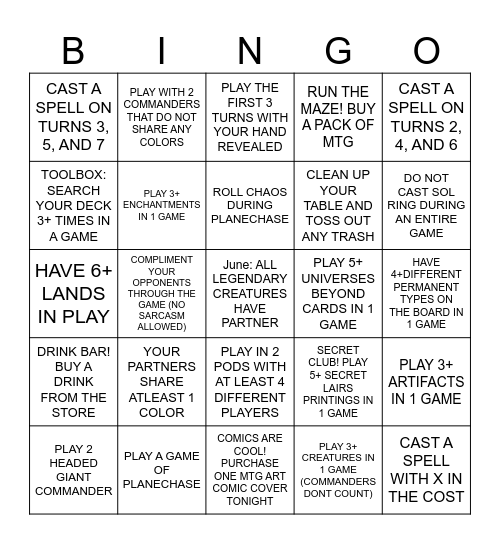 June Bingo Card