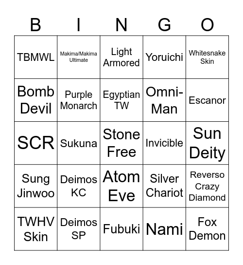Bizarre Lineage Rare Skin Bingo Card