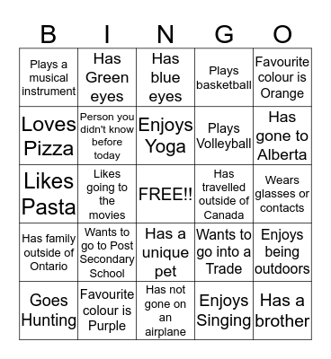 Getting to Know Each Other Bingo Card