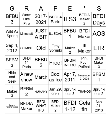 GrapeJuiceTV Bingo Card