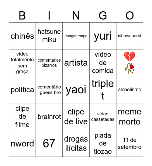 Instagram reels Bingo Card