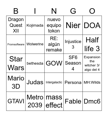 No E3 Bingo Card