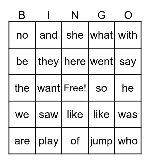 Rainbow Words Bingo Card
