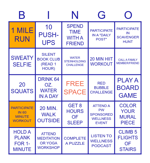 NORTH CAROLINA WELLNESS WEEK Bingo Card