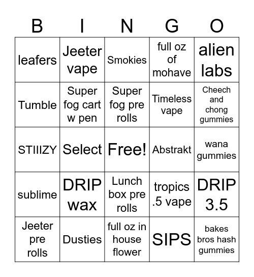 JARS CANNABIS Bingo Card